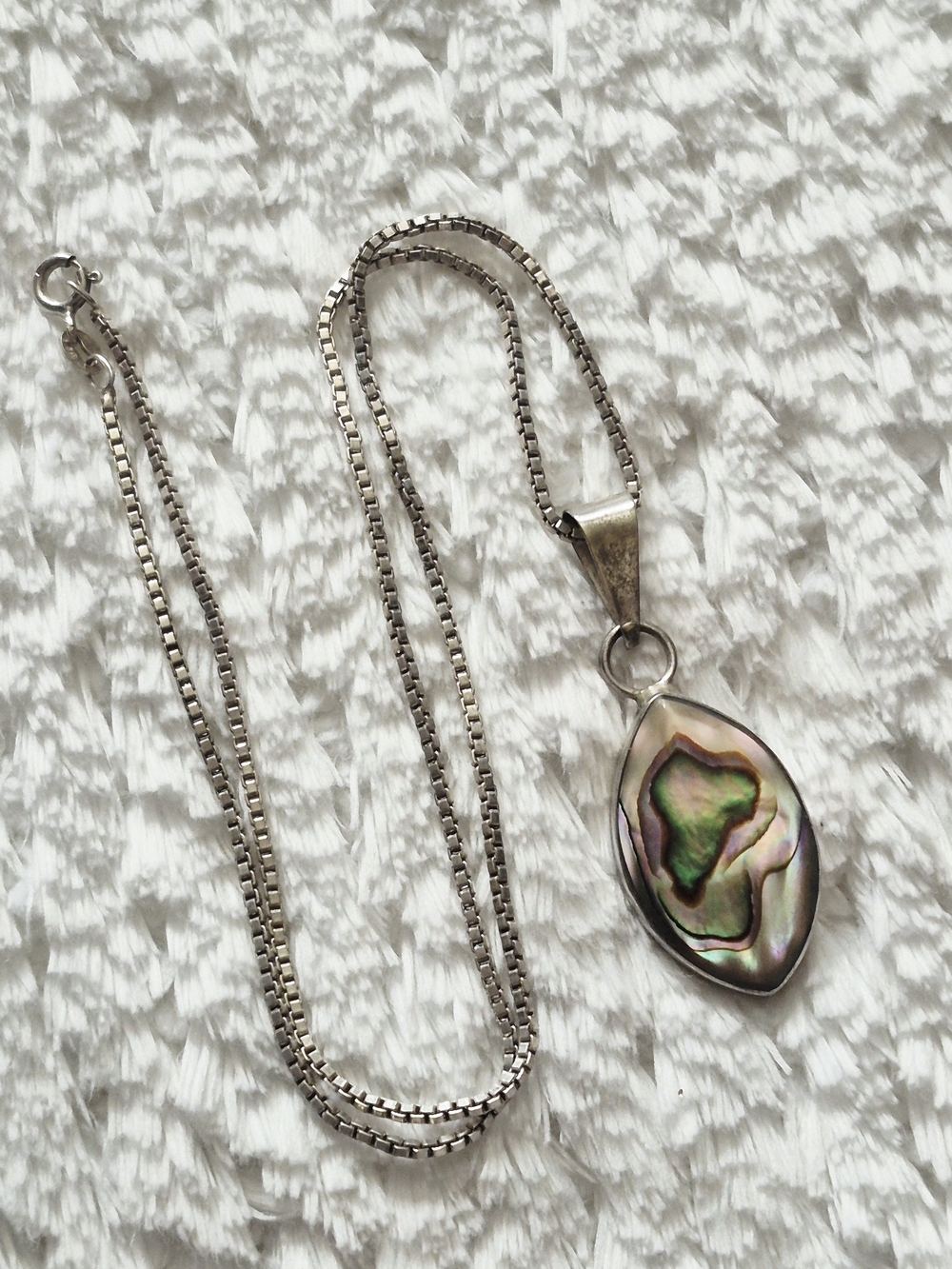 Vintage Sterling Silver Abalone Shell Pendant Necklace